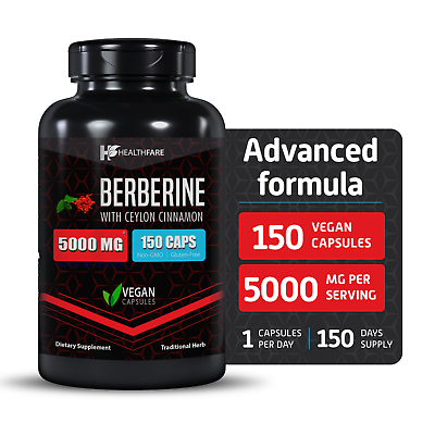#ad Healthfare Berberine with Ceylon Cinnamon 5000mg 150 Caps Heart Health amp; Immune $18.99