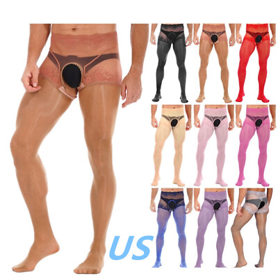 #ad US Sissy Mens Lace Ice Silk Tights Pants Crotchless Pantyhose Stockings Hosiery $8.45
