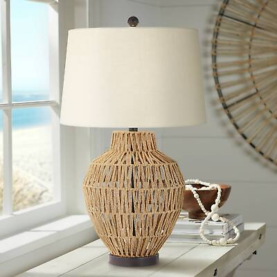 #ad San Marcos Modern Coastal Table Lamp 27quot; Tall Natural Wicker Bedroom Living Room $79.95