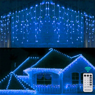 #ad 13ft 130ft Blue LED Xmas Window Curtain Icicle String Lights Party Wedding Decor $72.71