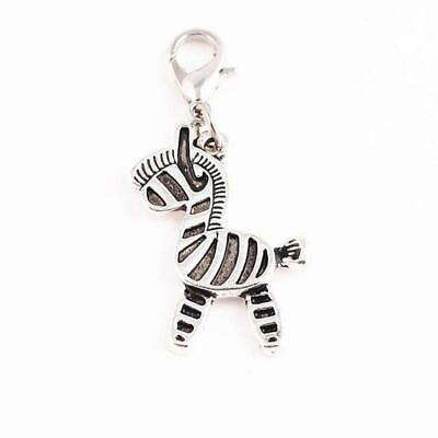 #ad Charm Clip on Silver Zebra Dangle Bracelet Necklace Zipper Keychain $2.98