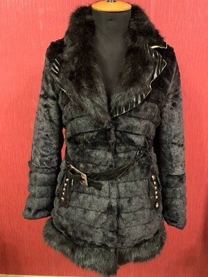 #ad Vintage Black Women Fur Coat Jacket $74.99