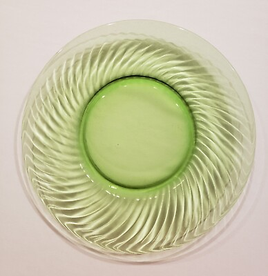 #ad Uranium Anchor Hocking Optic Swirl Green Glass Plate 8quot; Vaseline Glow Vintage $16.89