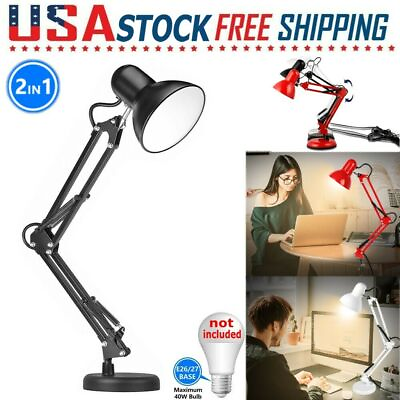 #ad Metal Adjustable Swing Arm Desk Lamp Eye Caring Study Desk Lamps Black $21.95
