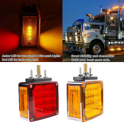 #ad 2Pcs AmberRed Square 60LED Double Face Stud Mount Cab Fender Turn Signal Lights $30.99