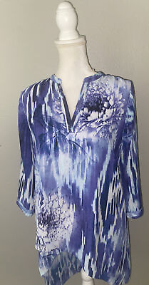 #ad Chico#x27;s Women’s Size 0 Blue Purple Floral Sequin V Neck Hi Low Tunic Top $24.20
