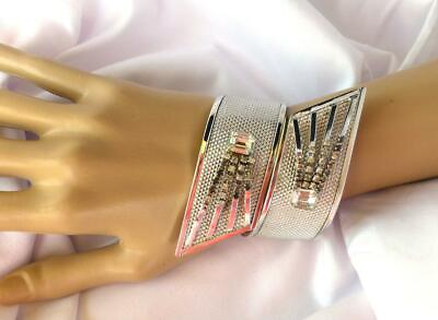 #ad Fabulous Silver tone Retro Style Rhinestone Cuff Clamp Wrap Arount Bracelet $74.99