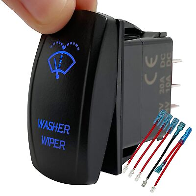 #ad Windshield Washer Wiper Momentary Rocker Switch Blue Led 6PIN On On Off DPDT T $34.99