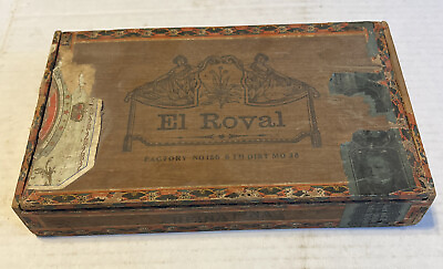 #ad El Royal Cigar Box 1898 Tax Stamp Antique Factory 156 6th Dist. MO. $49.95