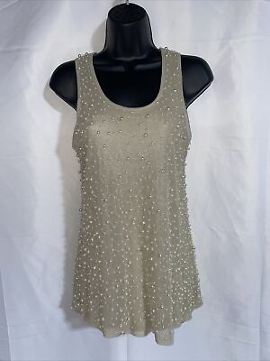 #ad robert rodriguez Womens Tank Top Sleeveless Embellished Pearl Size S $34.49
