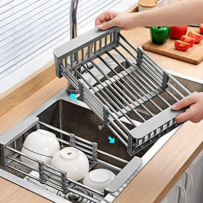 #ad Extendable Stainless Steel Dish Drying Rack Over The Sink Vegie Fruit Drainer $28.61