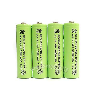 #ad 4 x AA 3000mAh Ni Mh 1.2V rechargeable battery Cell for MP3 RC Green US Stock $10.68