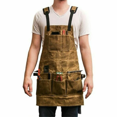 #ad Mintiml Apron Collector Wax Cloth Pocket with Tools Senior Shoulders Chef Apron $33.36