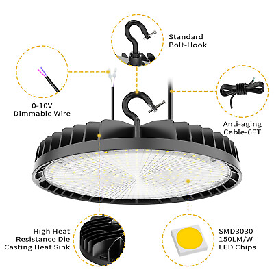 #ad LED High Bay Light Fixture 200W For Garage Warehouse Lighting 0 10 Dimmable IP65 $59.43