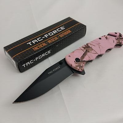 #ad Tac Force Rescue Linerlock A O Pink Forest Camo Handle Black Folding Knife 499PC $13.84