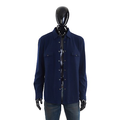 #ad BRUNELLO CUCINELLI 2795$ Marine Blue Virgin Wool Cashmere And Silk Shirt Style $1759.50