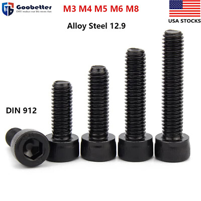 #ad M3 M8 Hex Socket Head Cap Screws 12.9 Alloy Steel Black Allen Bolt DIN912 Coarse $5.15