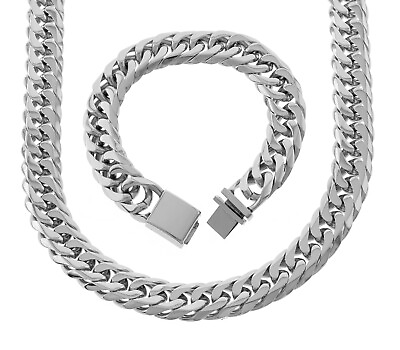 #ad ANTI TARNISH 18MM Stainless Steel Tight Miami Cuban Link Chain Bracelet Box Lock $60.95