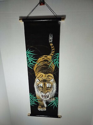 #ad Oriental Wall Hanging Painting Tiger 30 in x 10 in wide $18.99