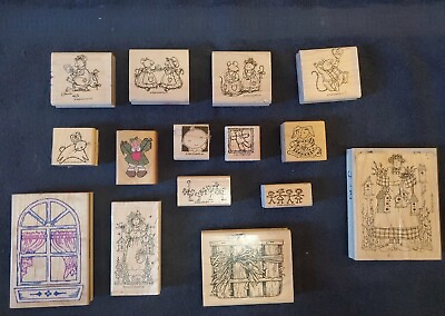 #ad Rubber Stamp Lot of 15 Assorted WOODEN MOUNTED RUBBER STAMPS $9.99