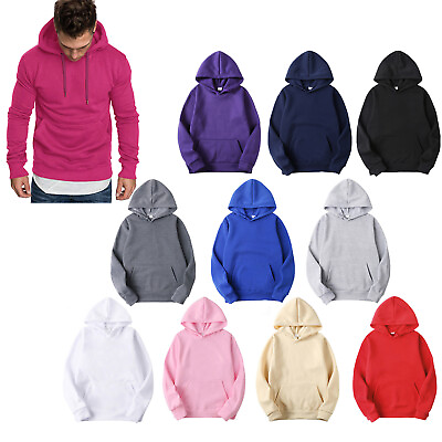 #ad Men Women Long Sleeves Drawstring Plain Hooded Sweatshirt Pullover Casual Hoodie $16.09