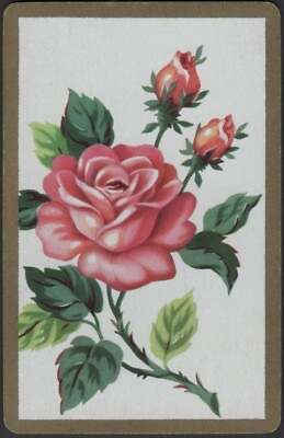 #ad Playing Cards Single Card Old Vintage PINK ROSE FLOWERS Flower Art Picture ROSES $3.10