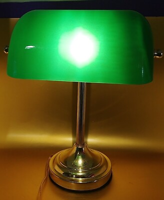 #ad Traditional Bankers Desk Lamp With Green Plastic Shade Touch To Turn On $32.99