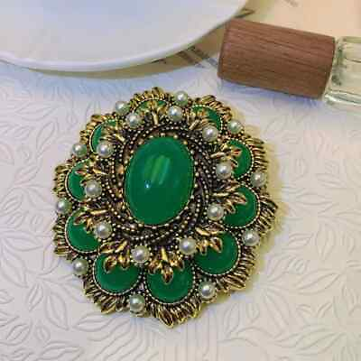 #ad Charming Vintage French Western Antique Green Grystal Whirlwind Fireworks Brooch $7.19