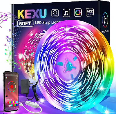 #ad 50Ft LED Strip Lights RGB Music Sync Color Changing Smart APP Lights Room Decor $8.18