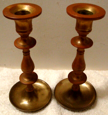 #ad Pair Solid Brass Bronze Candlestick Candle Holder Heavy Duty 7.5quot; high Vintage $22.99