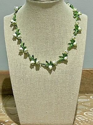 #ad New Pretty Unique Lily Of The Valley White Enamel Floral Leaf Choker Necklace $17.00