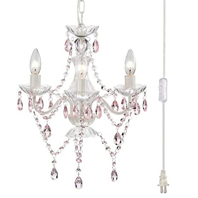 #ad Plug In Chandelier Mini Crystal Chandeliers White And Pink Chandelier For Gi... $90.10