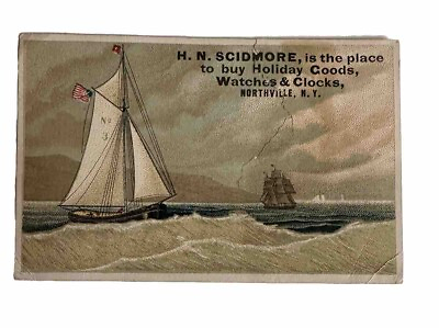 #ad Victorian Jewelers trade card HN Scidmore Northville NY REPAIRED B74 $16.25