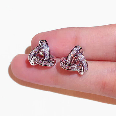 #ad Wedding 925 Silver Women Stud Earrings Unique Cubic Zirconia Jewelry Gifts C $2.82