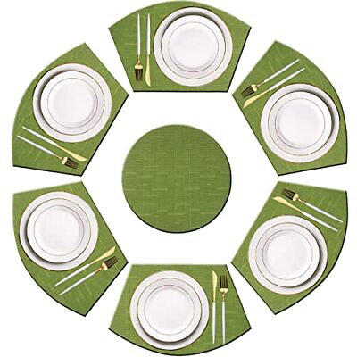 #ad Wedge Shaped Placemats Set of 6 with Centerpiece Round Mats Washable Kitchen ... $25.48
