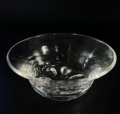 #ad VINTAGE SIGNED ORREFORS SWEDEN HEAVY CLEAR CRYSTAL MODERN BOWL 8 INCHES $32.00