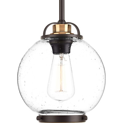 #ad Chronicle 1 Light Antique Bronze Mini Pendant w Clear Seeded Glass by Progress L $107.74