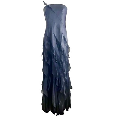 #ad Escada Vintage Dress Black Silk Ruffle 1 shoulder Long Gown Maxi A line Boned 40 $264.00