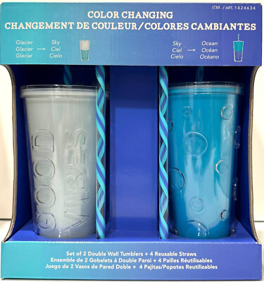 #ad Parker Lane Double Wall Colour Changing Tumblers Cups 2pk With 4 Reusable Straw $17.86