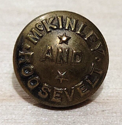 #ad Rare Antique Button 1800#x27;s McKinley And Roosevelt Small Brass Button PC391av $299.00