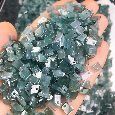 #ad 100PCS Natural Grade A Jade Jadeite DIY Irregular Square Beads Loose Pendant $39.60