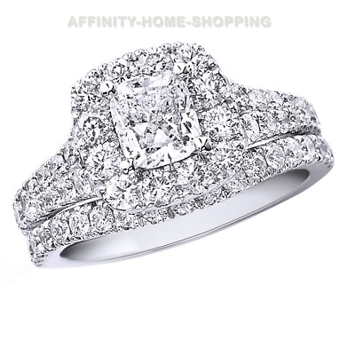 #ad Halo Engagement Bridal Ring Set Cushion Cut 10k White Gold $1009.31