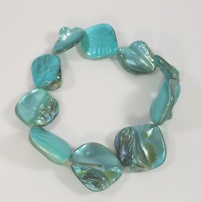 #ad Vintage Mother of Pearl Bracelet Blue Abalone Natural Shapes Dyed $14.99