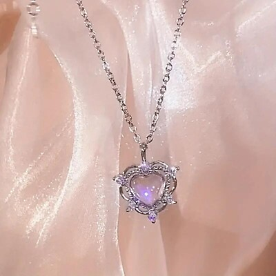 #ad Fashion Heart Shape Rhinestone Pendant Necklace Women Party Holiday Family Gift $9.98