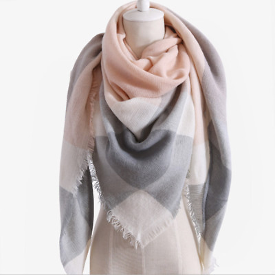 #ad Womens Triangle Shawl Wrap Scarf Faux Cashmere Soft Plaid Tartan Large Winter $9.99