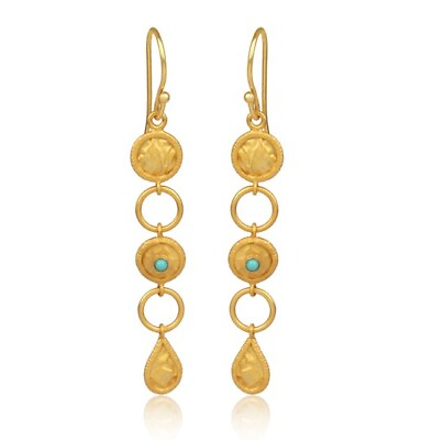 #ad Multi Circle Brass Earring Gold Plated Pear Round Long Dangle Turquoise Earring C $27.99