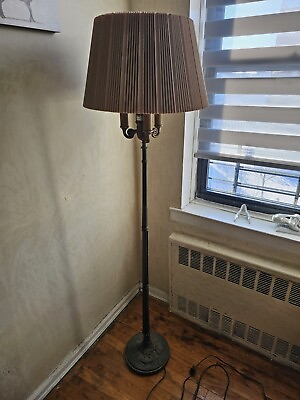 #ad VINTAGE IRON AND BRONZE FLOOR LAMP HIGH QUALITY REWIRED 66 inch Tall $125.00