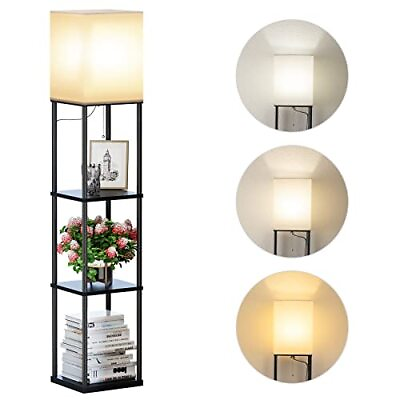 #ad Floor Lamp With Shelves Modern Square Standing Lamp With 3 Color Temperature Bul $62.70