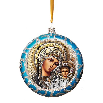 #ad Virgin Mary Madonna and Child Christ Religious Christmas Icon Ornament BLUE $16.58