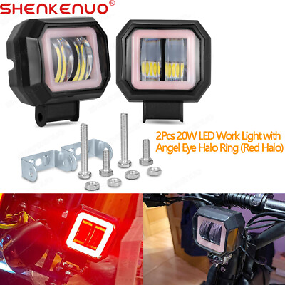 #ad 2x 3inch Square LED Work Light Bar Spot Driving Fog Pods DRL Red Halo Off Road $28.28